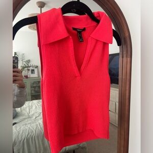 Red Collared Sleeveless Top